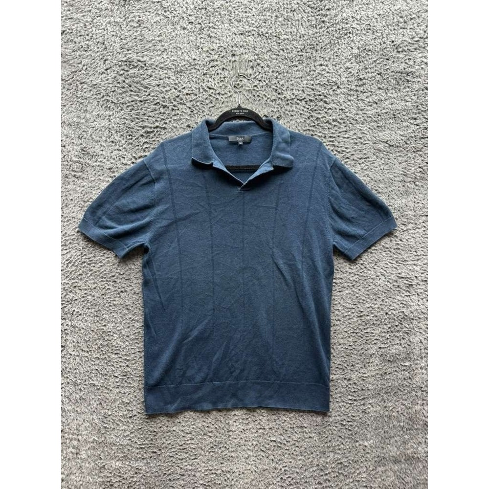 Saba‎ Regular Fit Knitted Short Sleeve Polo Shirt Navy Blue Mens Size M